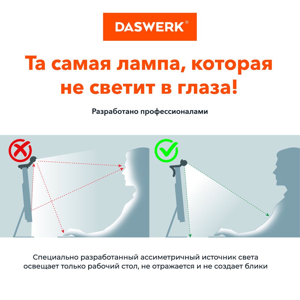 Бестеневая лампа светильник для монитора, ноутбука многорежимная, LED, 5 Вт, черный, DASWERK