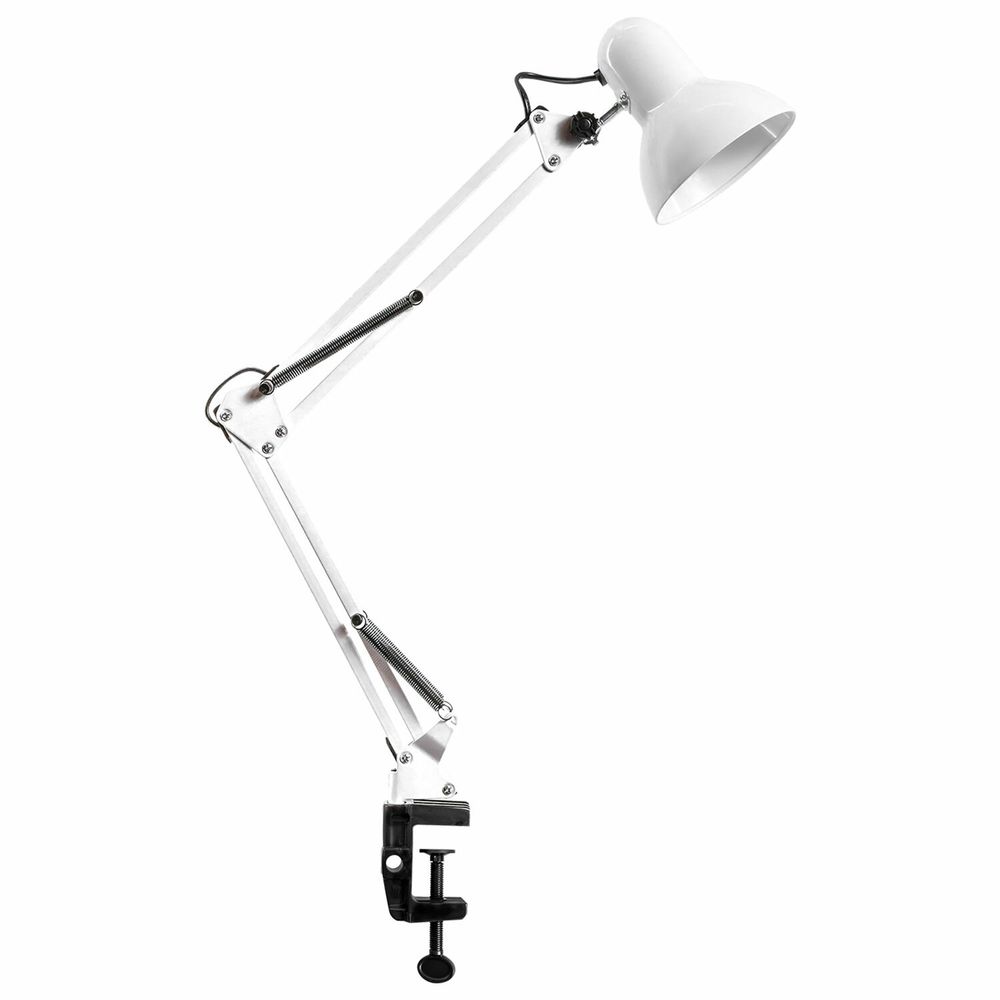 Настольная лампа светильник на струбцине, Е27, 40 Вт, белый, высота 75 см, DASWERK
