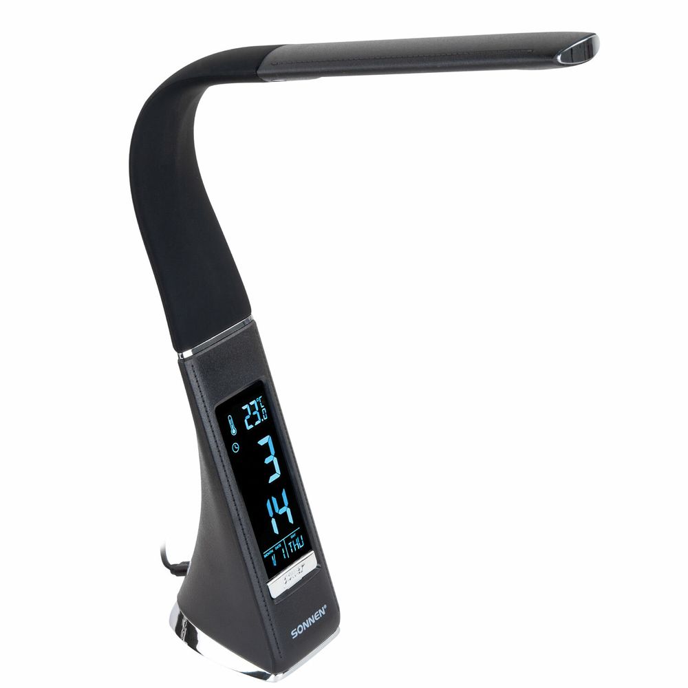 Настольная лампа-светильник SONNEN SM-01B на подставке, LCD-экран, СВЕТОДИОДНАЯ, 5 Вт, черный