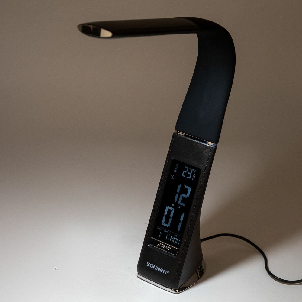 Настольная лампа-светильник SONNEN SM-01B на подставке, LCD-экран, СВЕТОДИОДНАЯ, 5 Вт, черный