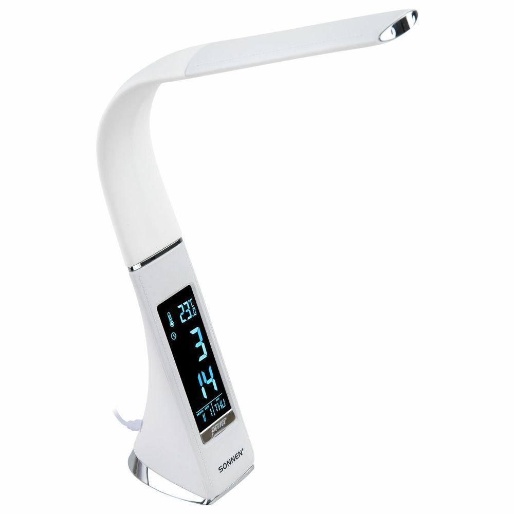 Настольная лампа-светильник SONNEN SM-01W на подставке, LCD-экран, СВЕТОДИОДНАЯ, 5 Вт, белый