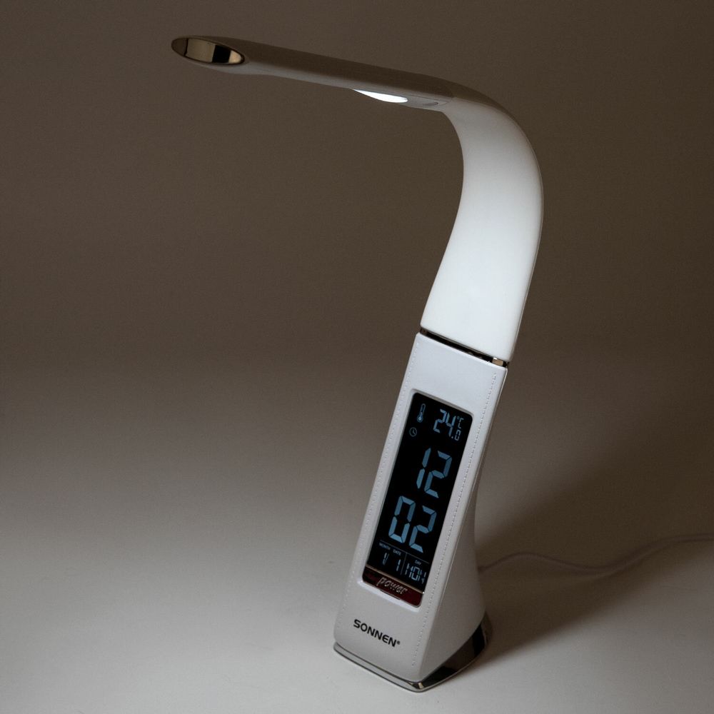 Настольная лампа-светильник SONNEN SM-01W на подставке, LCD-экран, СВЕТОДИОДНАЯ, 5 Вт, белый