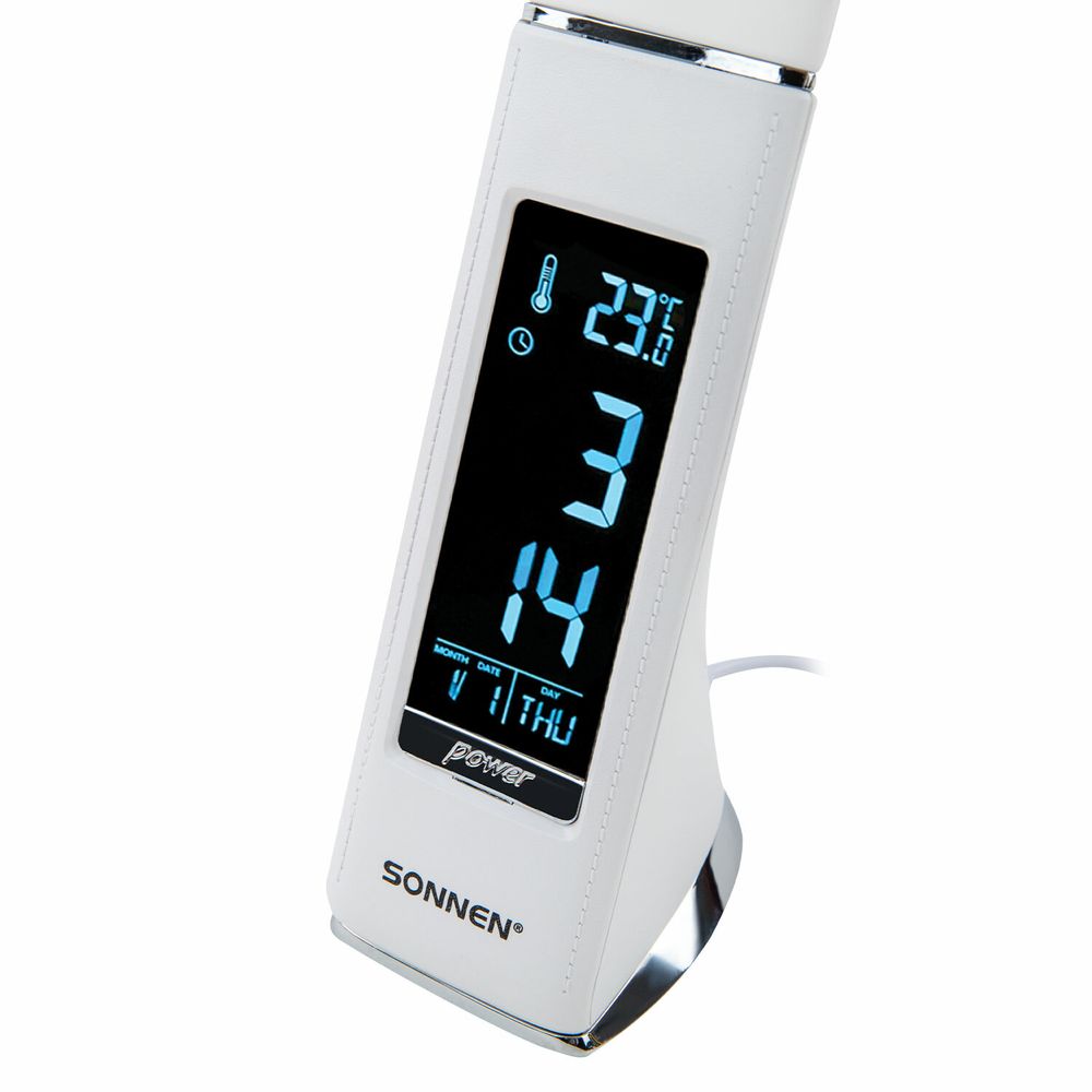Настольная лампа-светильник SONNEN SM-01W на подставке, LCD-экран, СВЕТОДИОДНАЯ, 5 Вт, белый