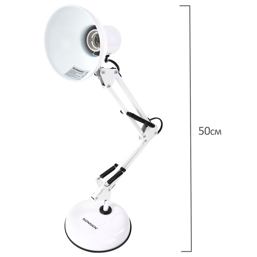 Настольная лампа-светильник SONNEN TL-005, подставка, 40 Вт, Е27, белый, высота 50 см