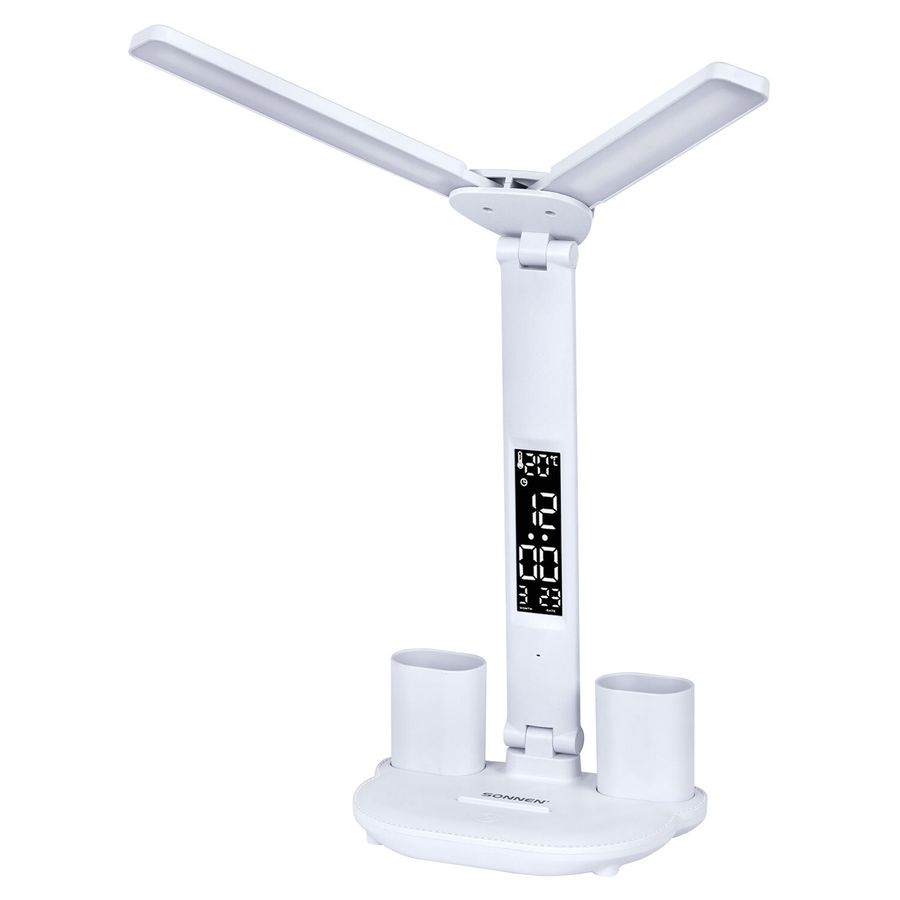 Настольная лампа-светильник беспроводная SONNEN PT-203, органайзер, дисплей, 6 в 1, LED 7 Вт, белый