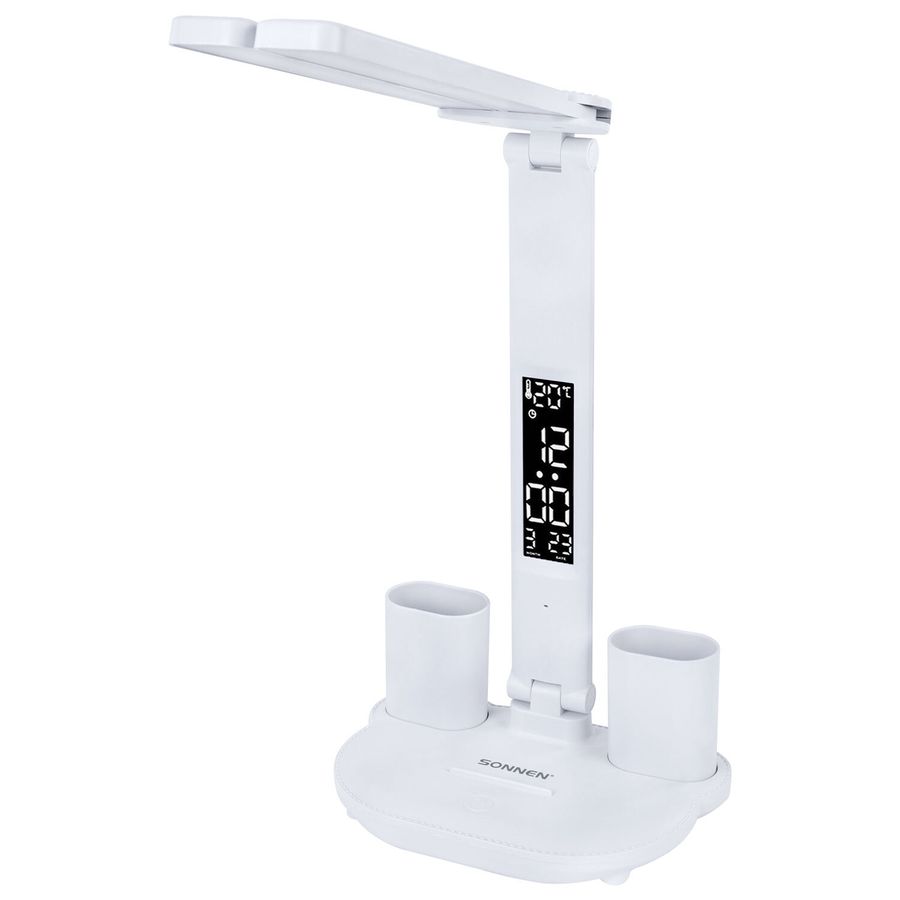 Настольная лампа-светильник беспроводная SONNEN PT-203, органайзер, дисплей, 6 в 1, LED 7 Вт, белый