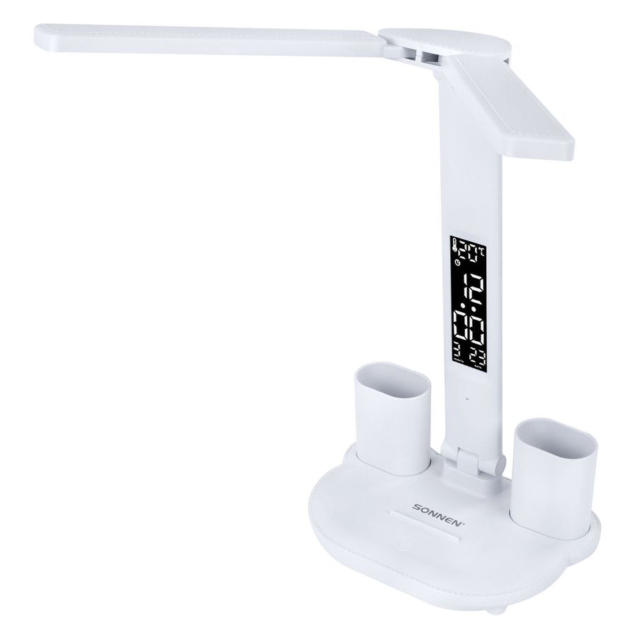 Настольная лампа-светильник беспроводная SONNEN PT-203, органайзер, дисплей, 6 в 1, LED 7 Вт, белый