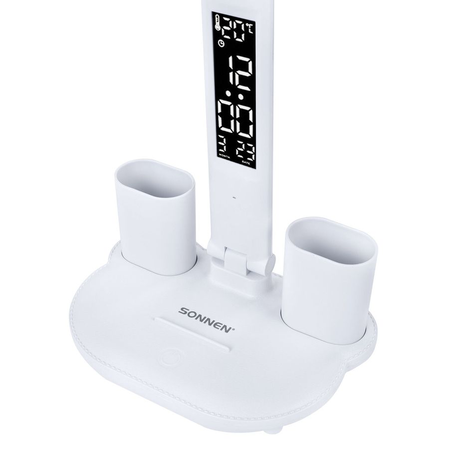 Настольная лампа-светильник беспроводная SONNEN PT-203, органайзер, дисплей, 6 в 1, LED 7 Вт, белый