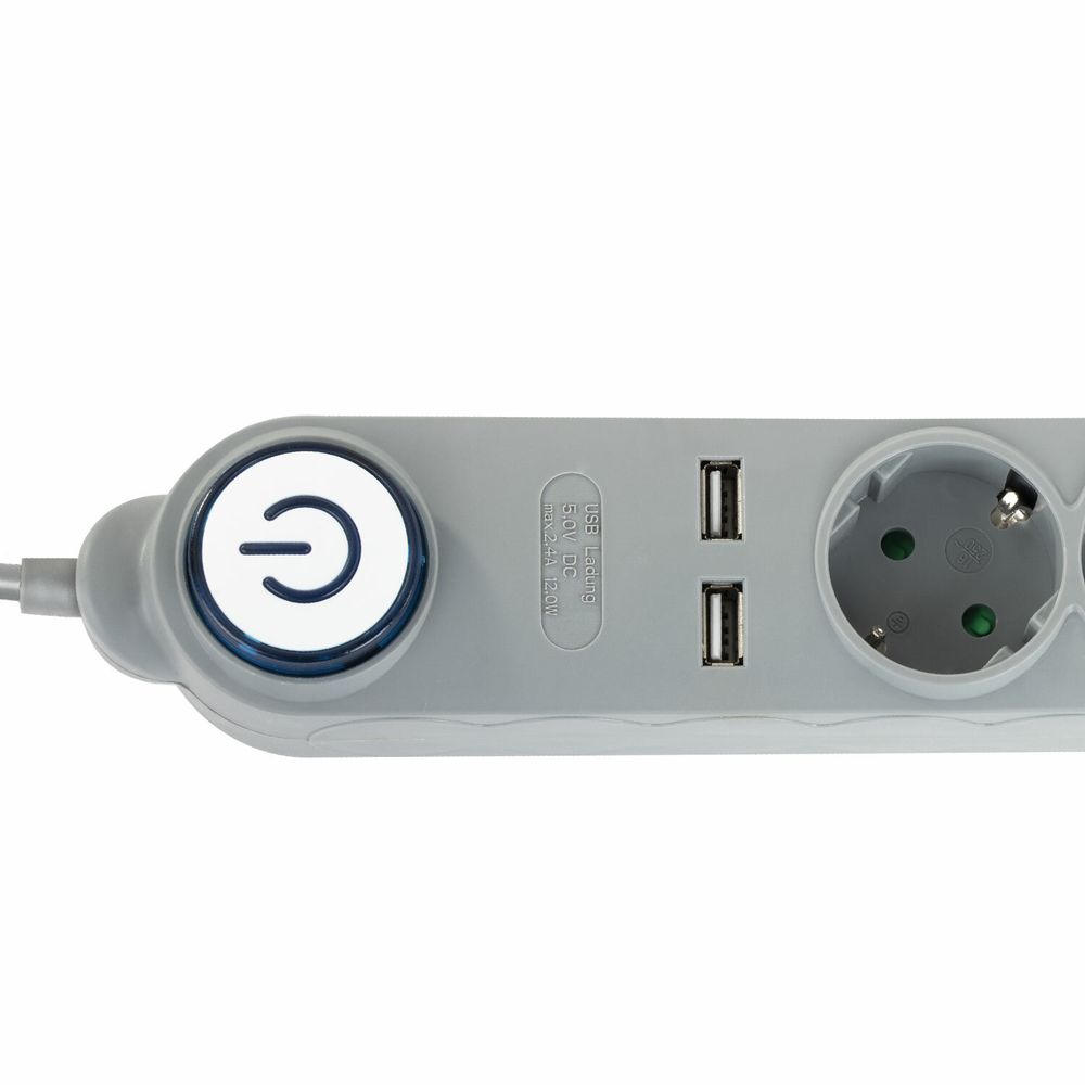 Сетевой фильтр SONNEN DX04, 4 розетки, 2 USB-порта, с заземлением, 10 А, 1,5 м, графит