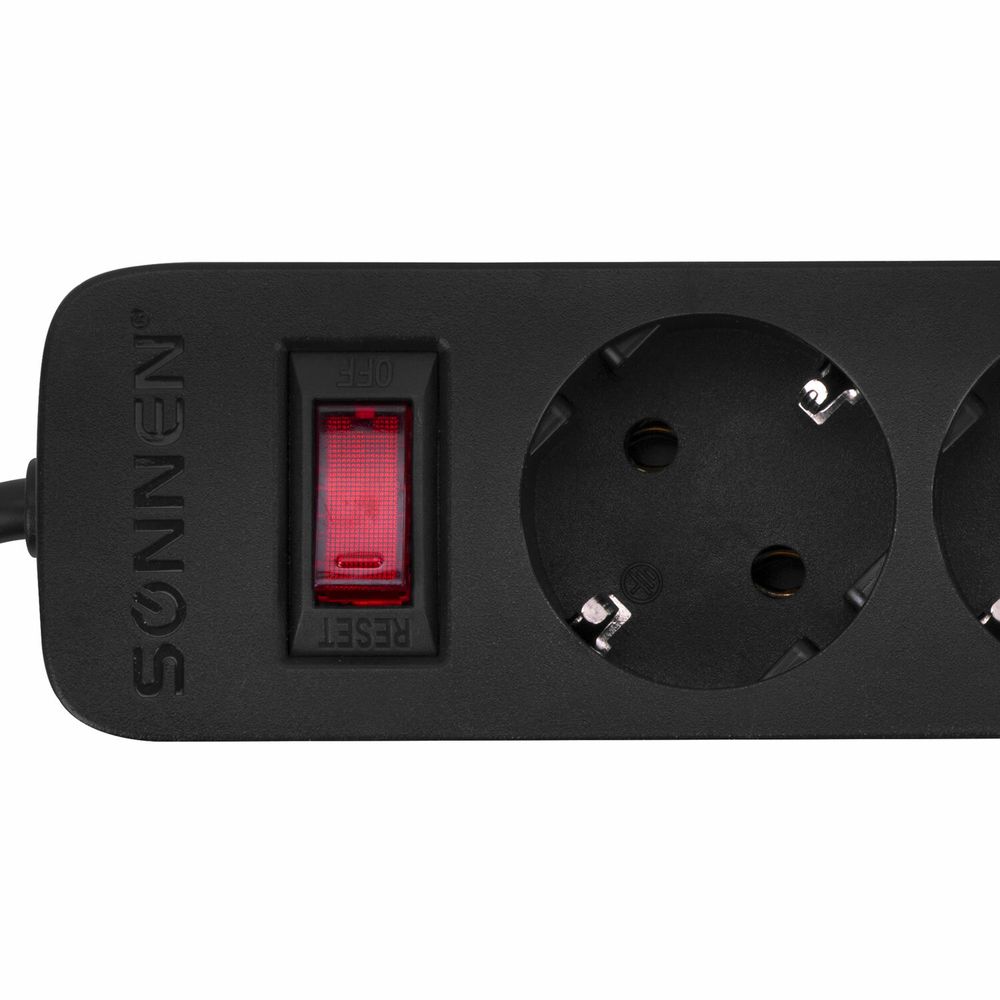 Сетевой фильтр SONNEN SPB-505, 5 розеток с заземлением, выключатель, 10 А, 5 м, черный