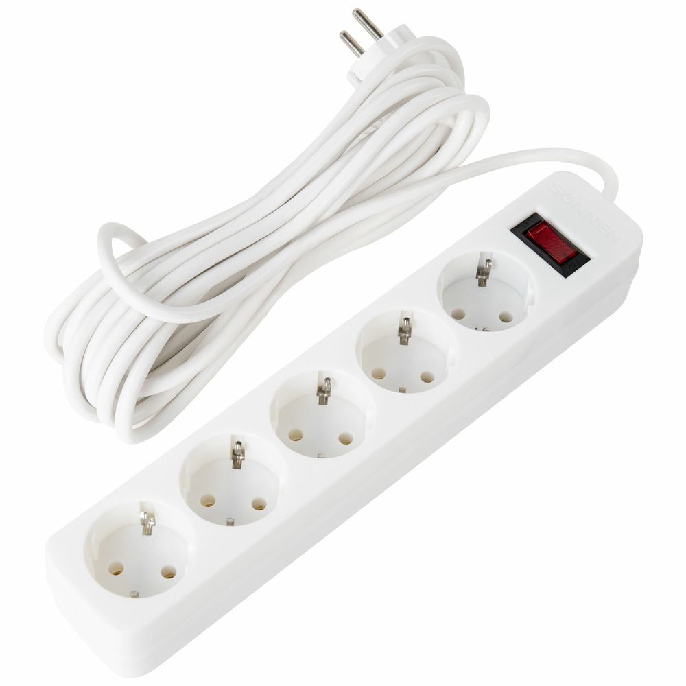 Сетевой фильтр SONNEN SPW-505, 5 розеток с заземлением, выключатель, 10 А, 5 м, белый