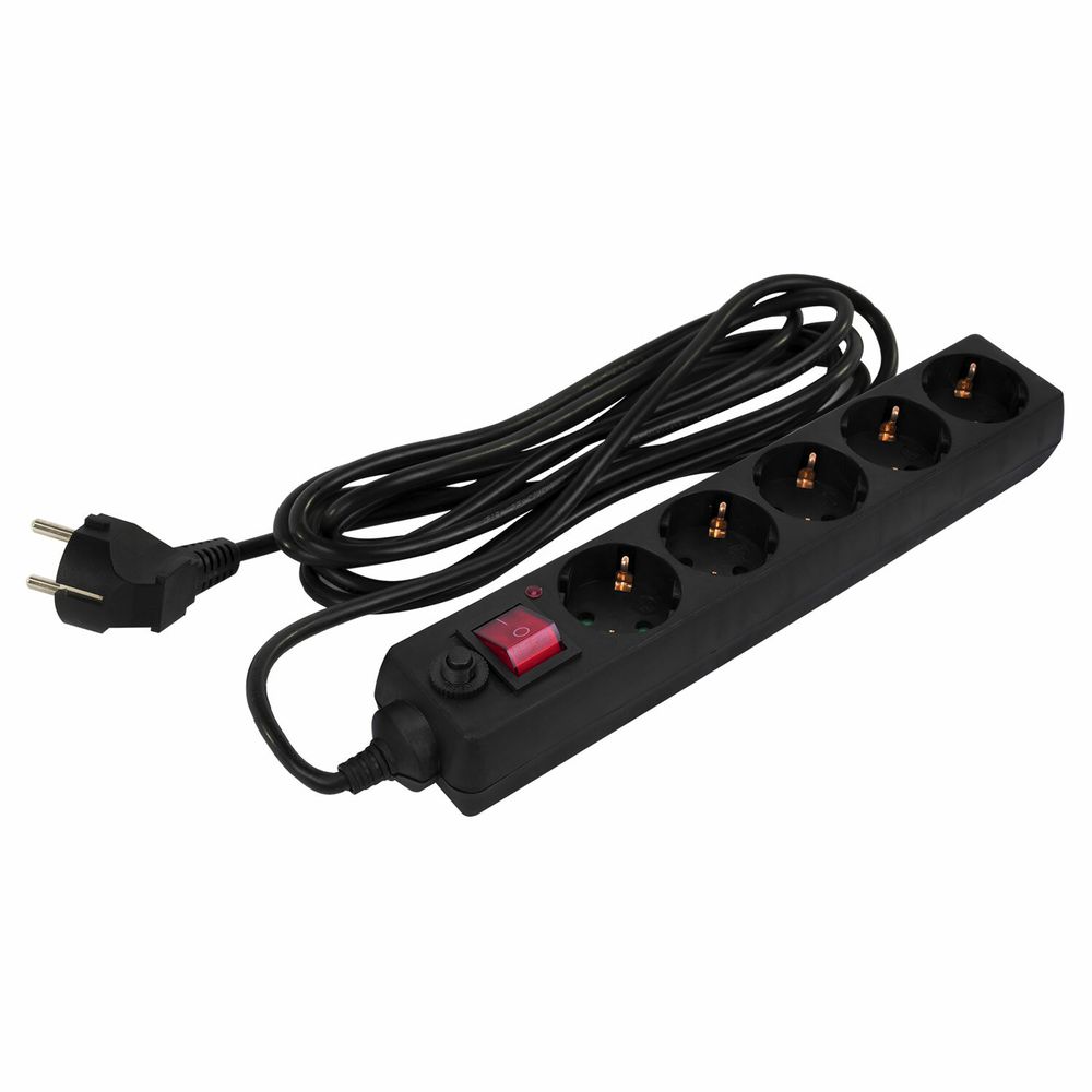 Сетевой фильтр SONNEN U-3513, 5 розеток, с заземлением, выключатель, 10 А, 3 м, черный