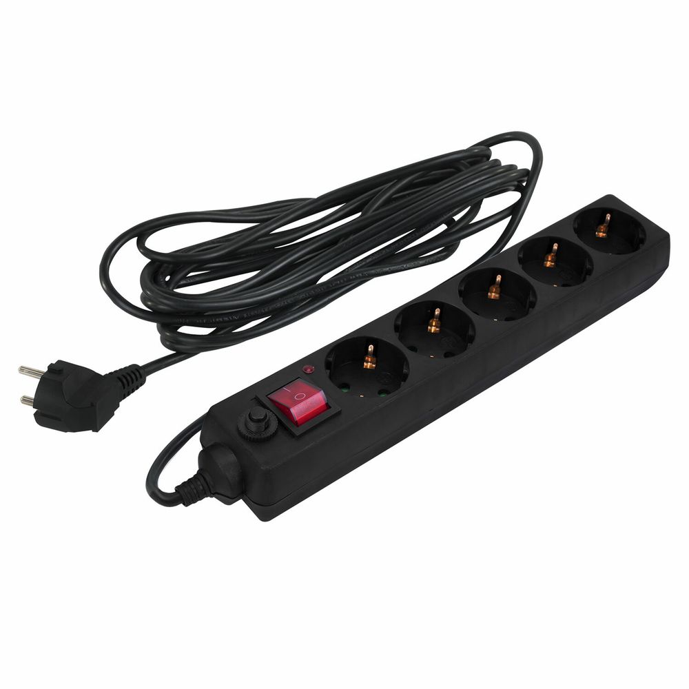 Сетевой фильтр SONNEN U-3515, 5 розеток, с заземлением, выключатель, 10 А, 5 м, черный