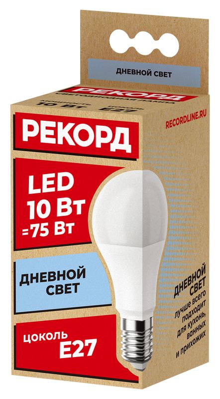 Лампа светодиодная РЕКОРД LED А60 10W Е27 4000К