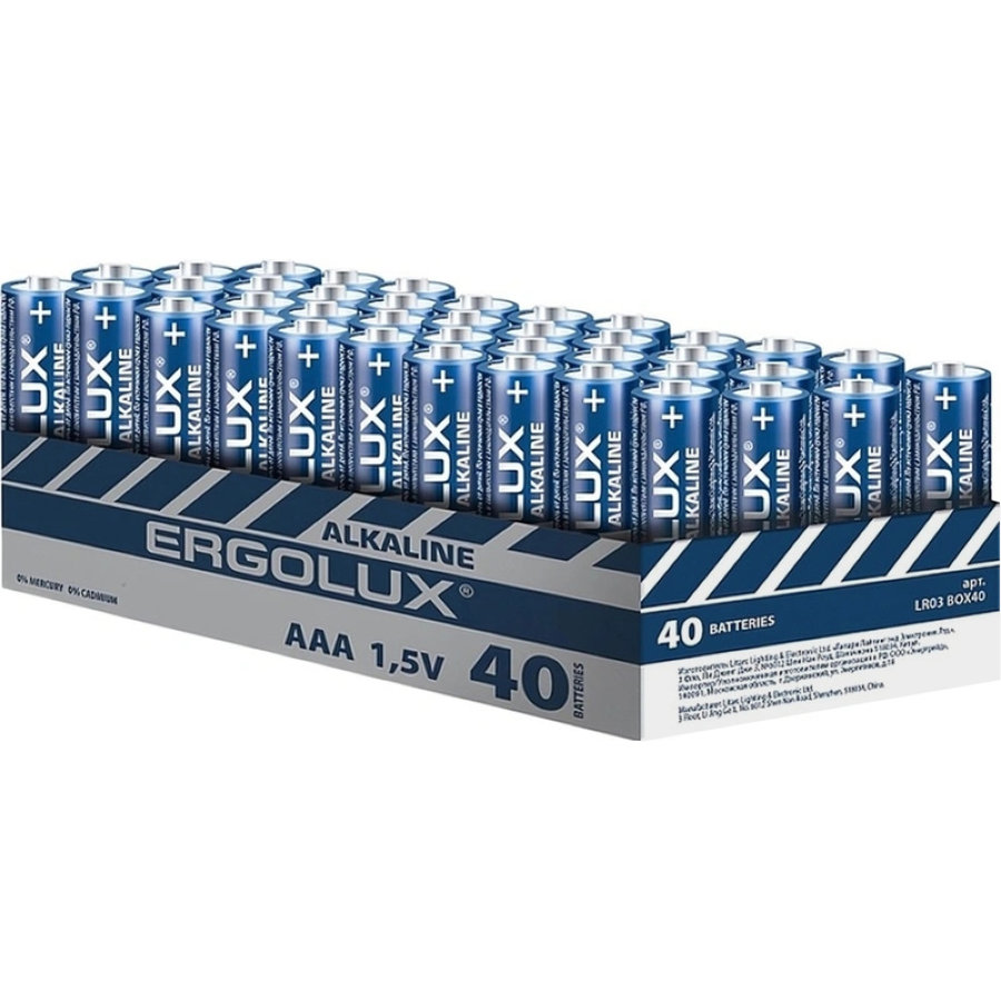 Батарейка AAA (мизинчиковая) Ergolux (40 штук в упаковке)