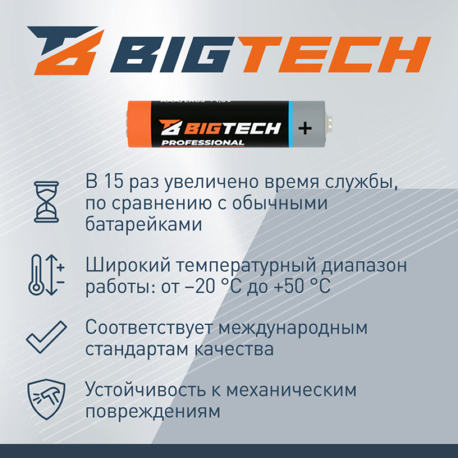 Батарейка AAA мизинчиковая BigTech Professional (4 штуки в упаковке)
