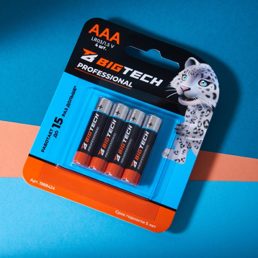 Батарейка AAA мизинчиковая BigTech Professional (4 штуки в упаковке)