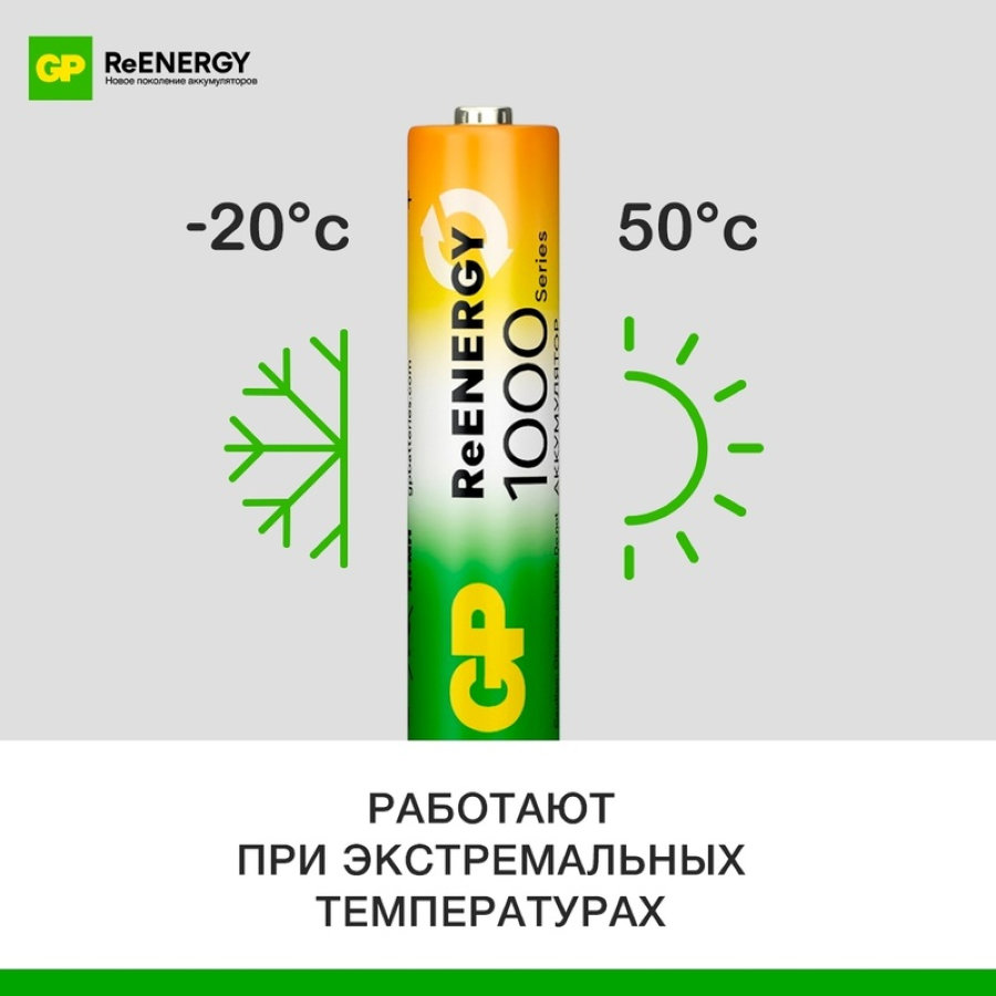 Аккумулятор GP 1000mAh АAA/HR03 NiMH 2шт/блистер