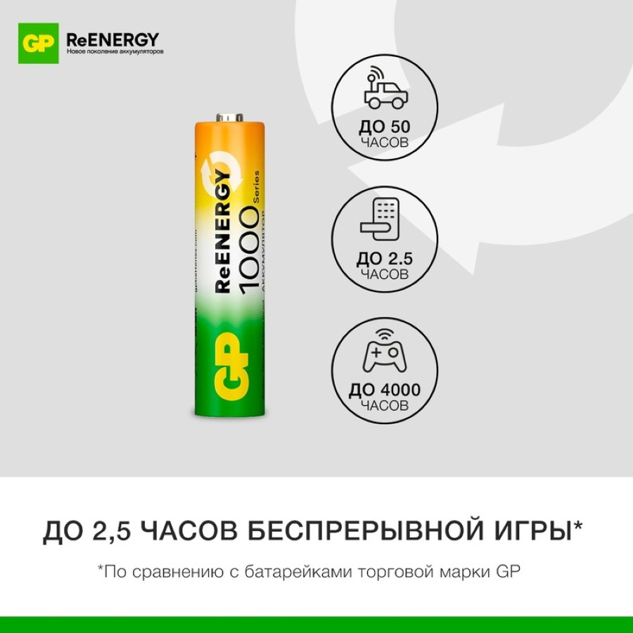 Аккумулятор GP 1000mAh АAA/HR03 NiMH 2шт/блистер
