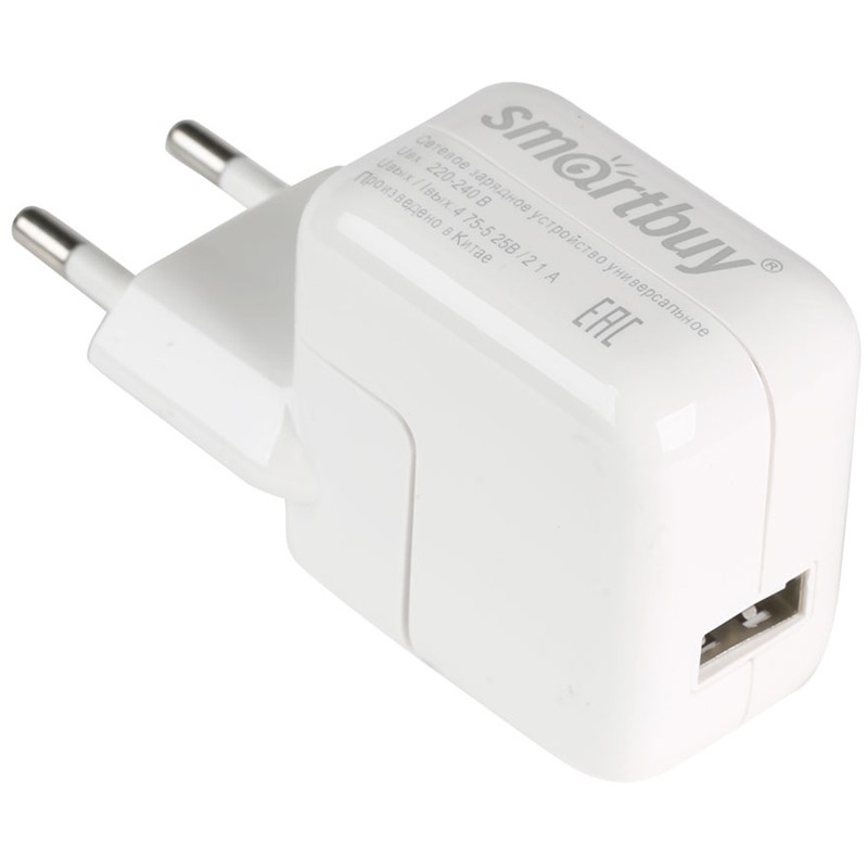 Зарядное устройство сетевое SmartBuy Ultra iCharge, 2.1A output, 1 USB, белый