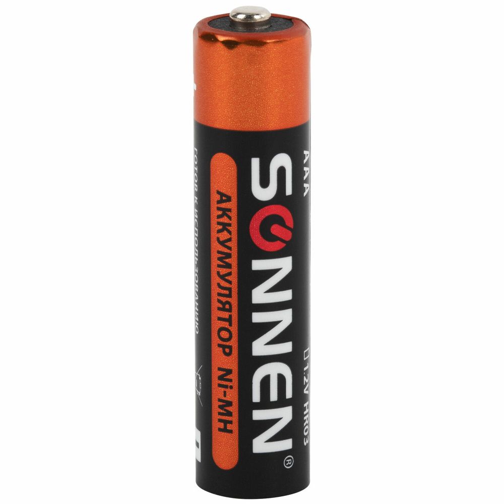 Батарейки аккумуляторные Ni-Mh мизинчиковые КОМПЛЕКТ 4 шт., AAA (HR03) 1000 mAh, SONNEN