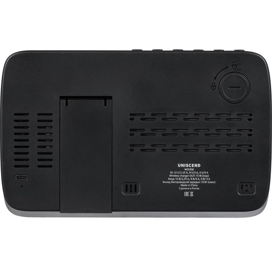 Станция беспроводной зарядки с часами и календарем и подсветкой логотипа Novem черная