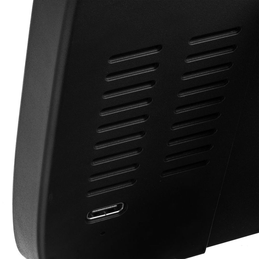 Станция беспроводной зарядки с часами и календарем и подсветкой логотипа Novem черная