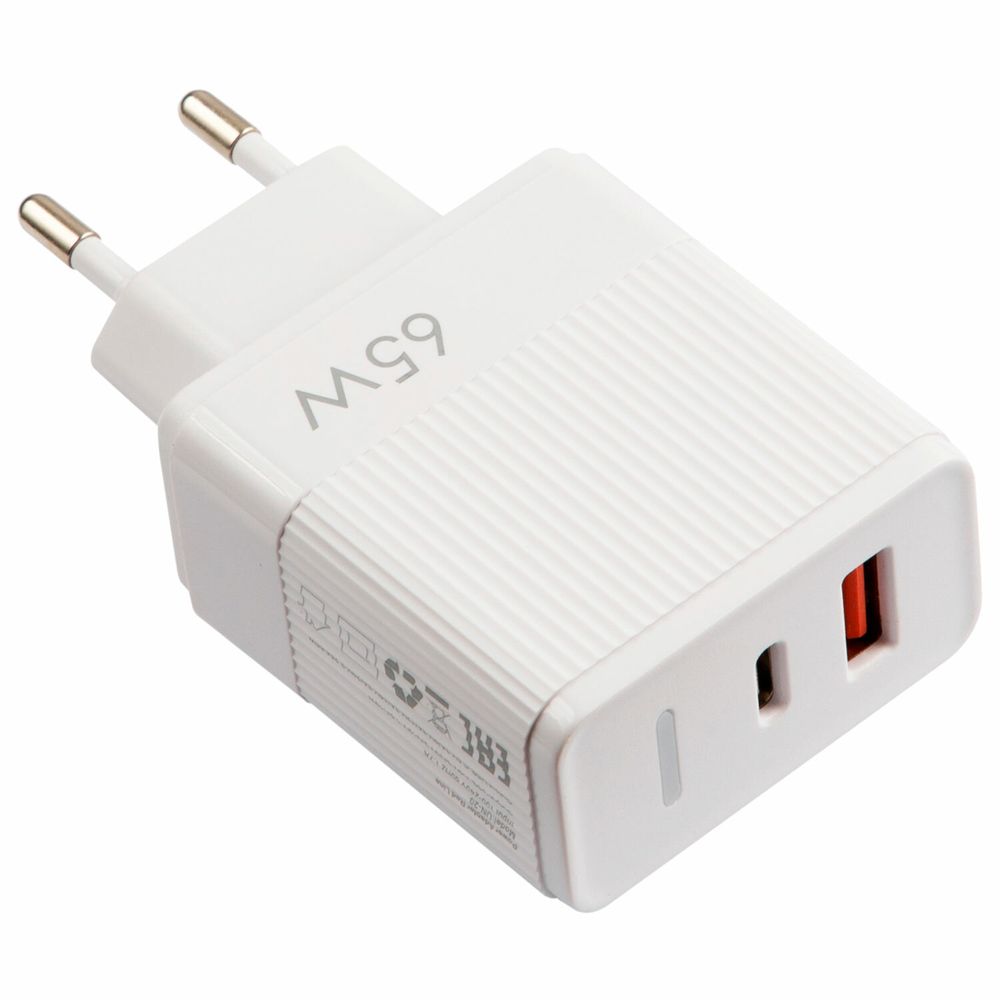 Зарядное устройство быстрое сетевое (220В) USB QC3.0+Type-C PD 65Вт, 3А, RED LINE