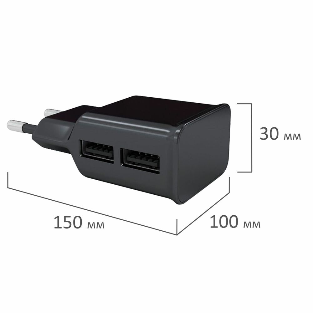 Зарядное устройство сетевое (220 В) RED LINE NT-2A, 2 порта USB, выходной ток 2,1 А, черное