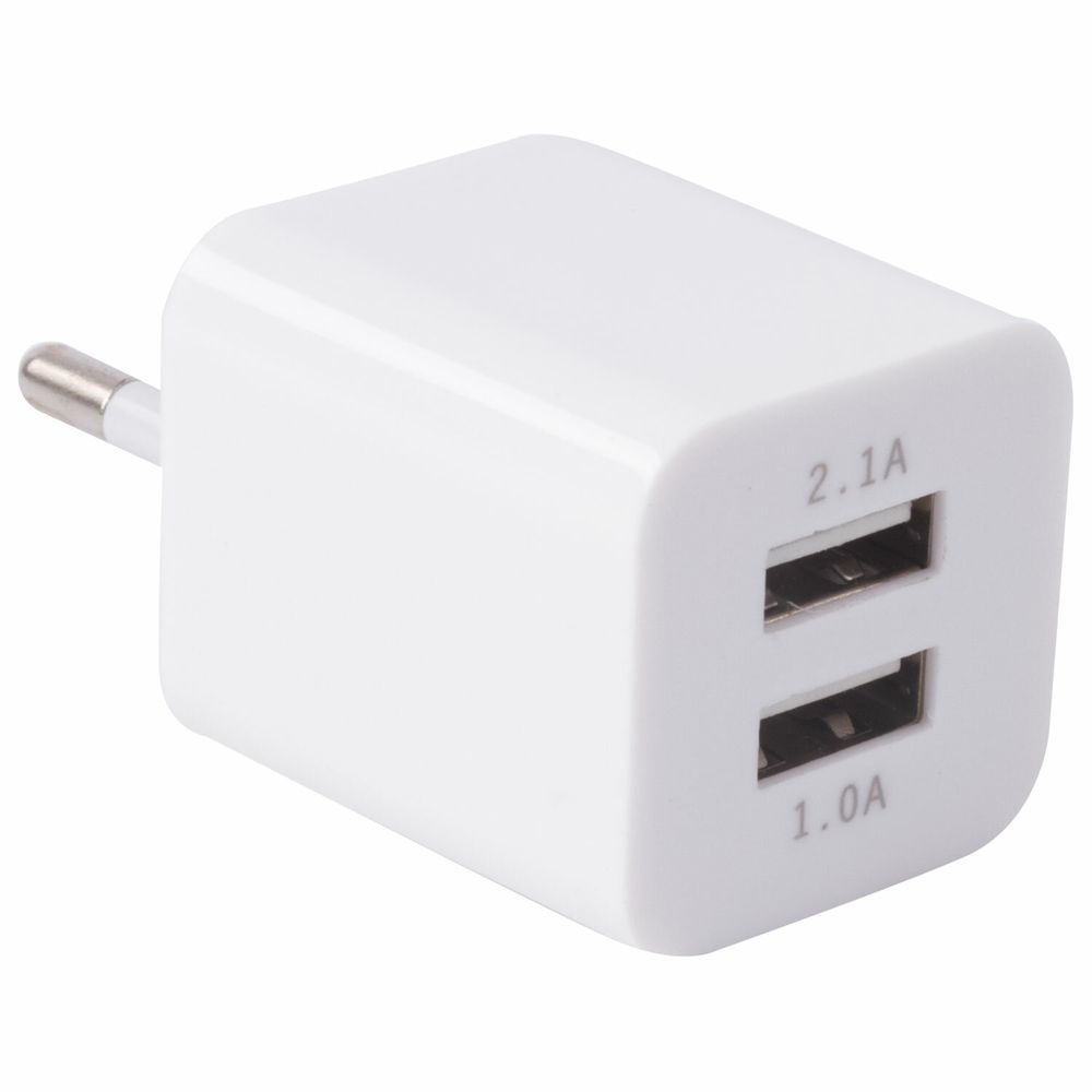 Зарядное устройство сетевое (220В) SONNEN, 2 порта USB, выходной ток 2,1 А, белое