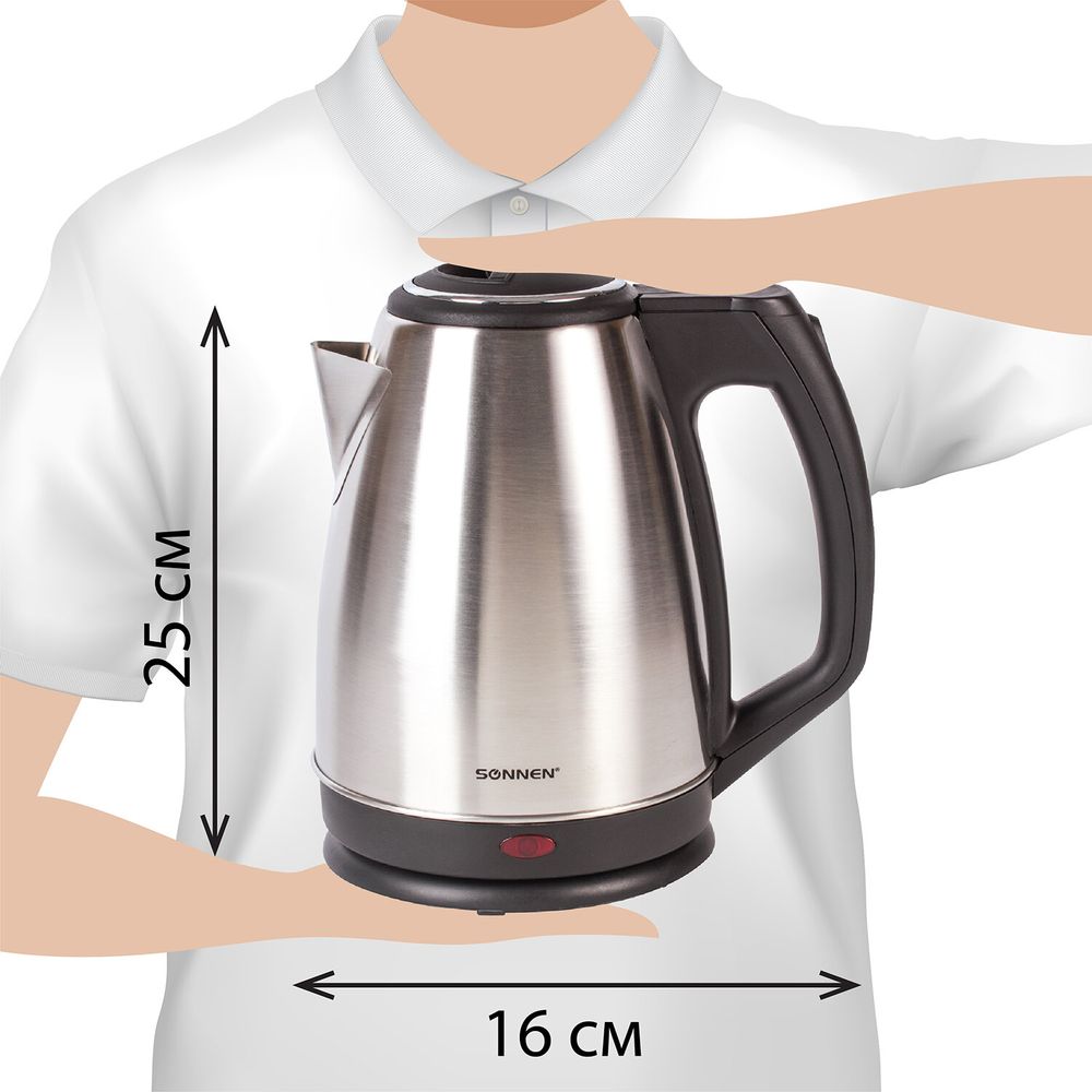 Чайник SONNEN KT-118, 1,8 л, 1500 Вт, закрытый нагревательный элемент, нержавеющая сталь, серебристый