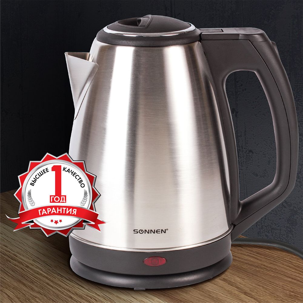 Чайник SONNEN KT-118, 1,8 л, 1500 Вт, закрытый нагревательный элемент, нержавеющая сталь, серебристый
