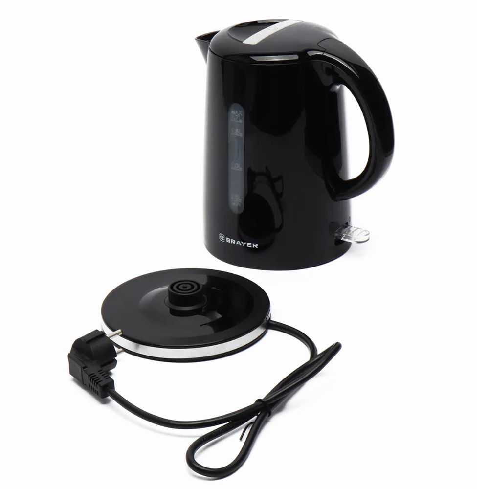 Чайник BRAYER BR1032, 1,7 л, 2200 Вт, закрытый нагревательный элемент, автоотключение, пластик, черный