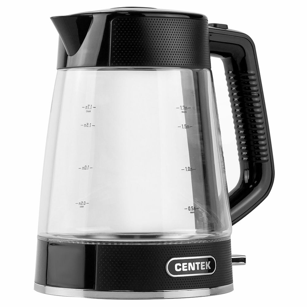 Чайник CENTEK CT-1014, 1,7 л, 2200 Вт, закрытый нагревательный элемент, стекло, черный