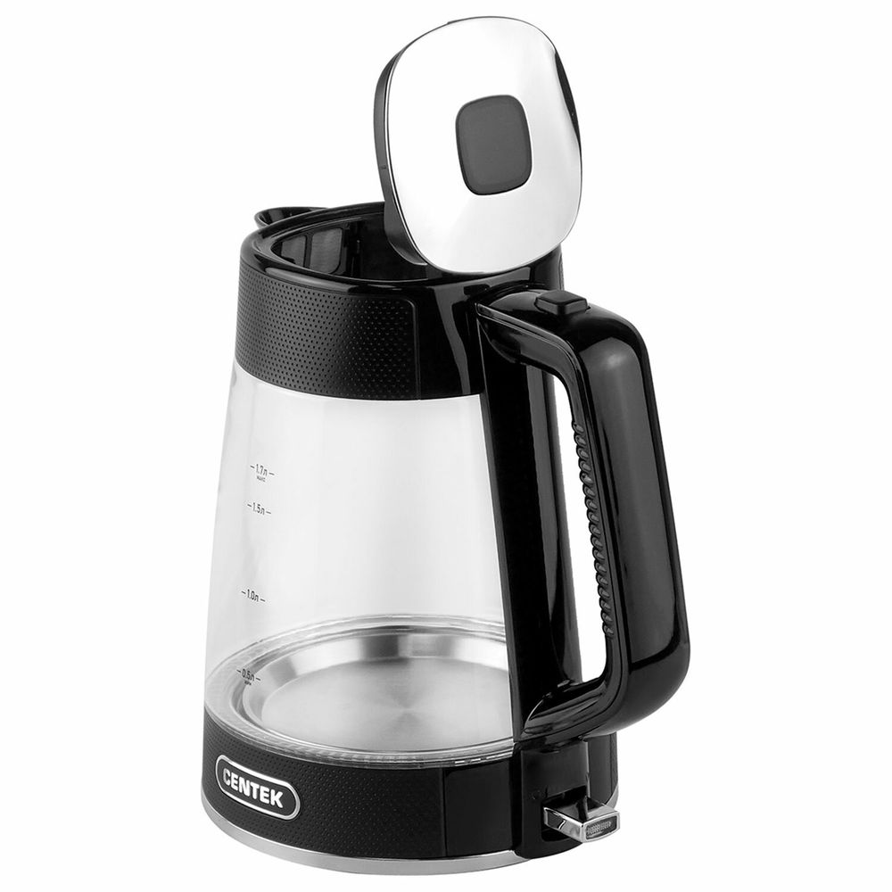 Чайник CENTEK CT-1014, 1,7 л, 2200 Вт, закрытый нагревательный элемент, стекло, черный
