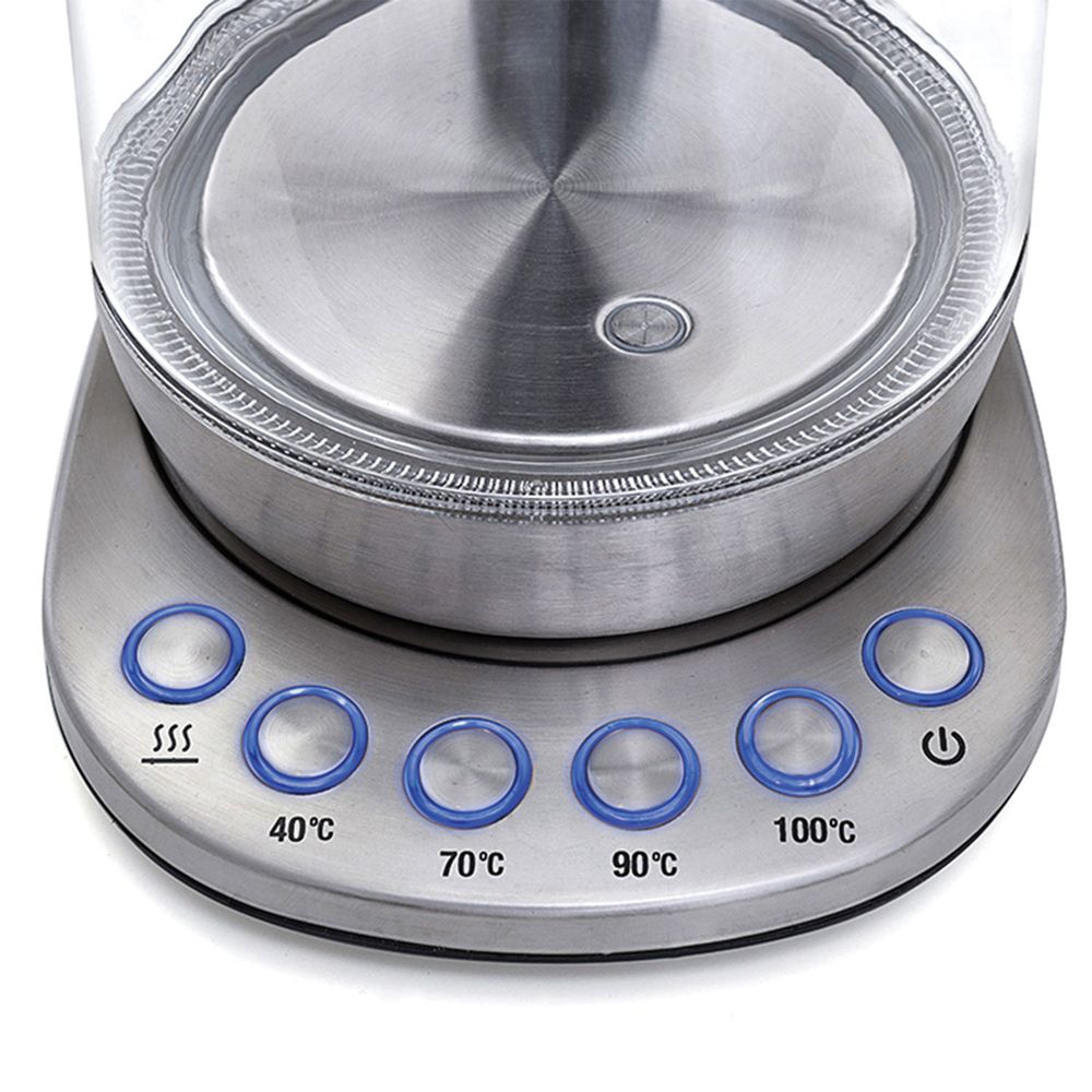 Чайник KITFORT КТ-616, 1,5 л, 2200 Вт, закрытый нагревательный элемент, ТЕРМОРЕГУЛЯТОР, стекло, серебристый