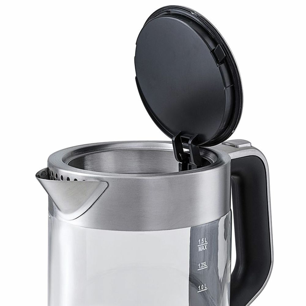 Чайник KITFORT КТ-617, 1,5 л, 2200 Вт, закрытый нагревательный элемент, стекло, серебристый