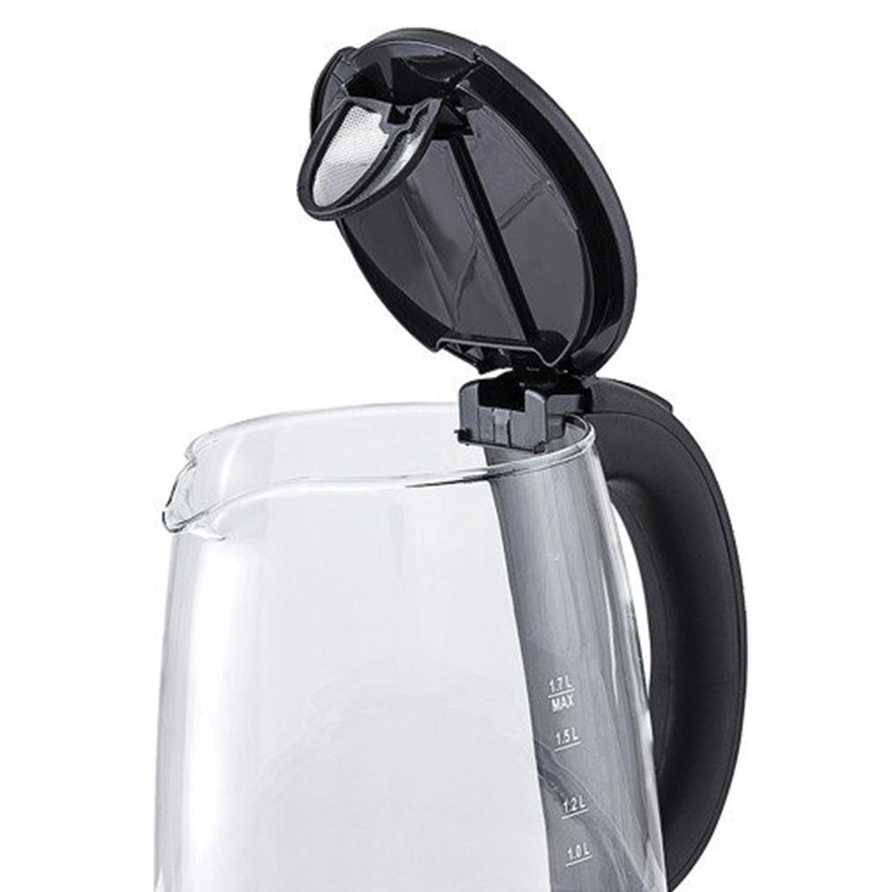 Чайник KITFORT КТ-619, 1,7 л, 2200 Вт, закрытый нагревательный элемент, стекло, серебристый