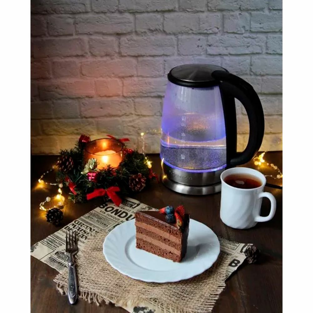 Чайник KITFORT КТ-619, 1,7 л, 2200 Вт, закрытый нагревательный элемент, стекло, серебристый