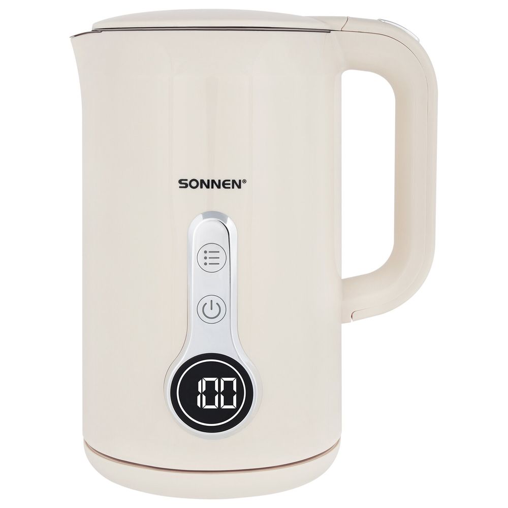 Чайник с терморегулятором и дисплеем, ДВОЙНЫЕ СТЕНКИ, SONNEN KT-8721, 1,7 л, 2200 Вт, бежевый