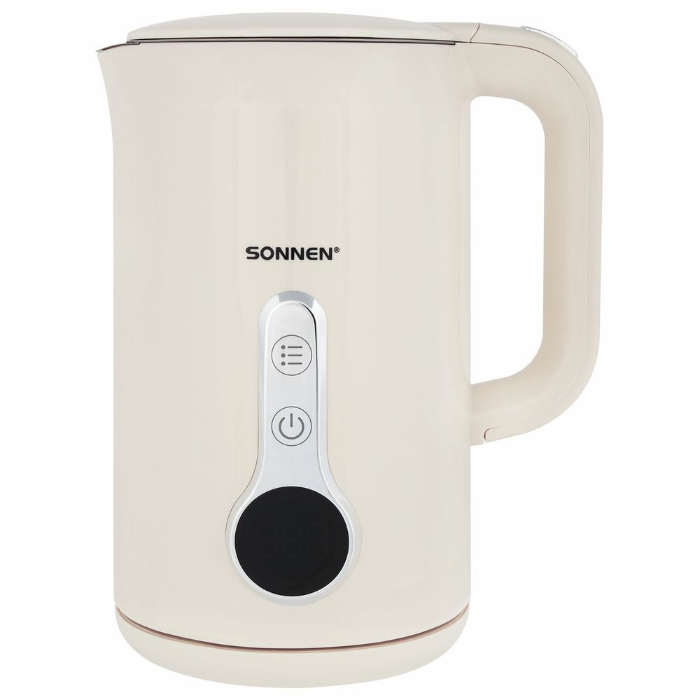 Чайник с терморегулятором и дисплеем, ДВОЙНЫЕ СТЕНКИ, SONNEN KT-8721, 1,7 л, 2200 Вт, бежевый