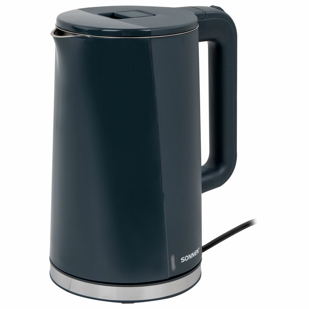 Чайник электрический с двойными стенками SONNEN KT-8718B, 1,7 л, 2200 Вт, графитовый