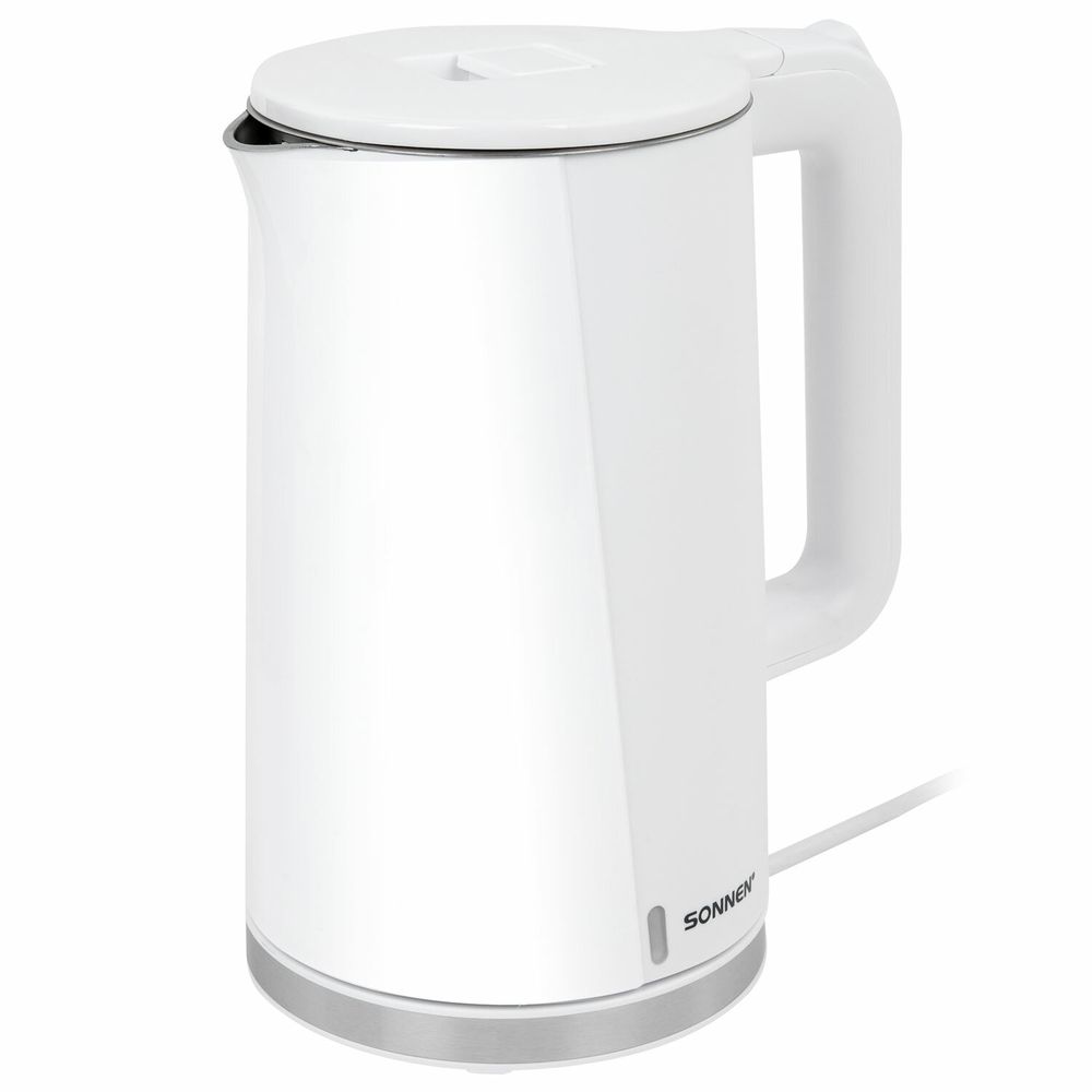 Чайник электрический с двойными стенками SONNEN KT-8718W, 1,7 л, 2200 Вт, белый