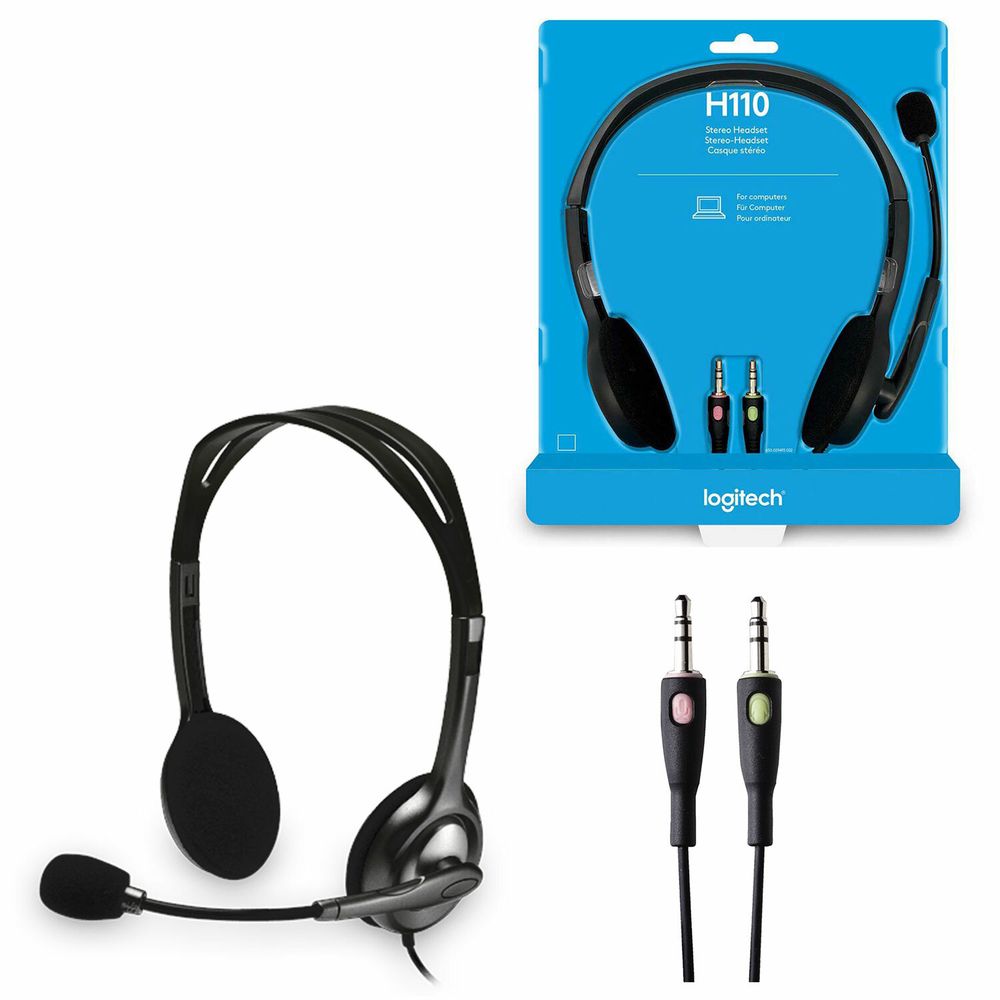 Наушники с микрофоном (гарнитура) LOGITECH H110, проводная, компьютерная, 1,83 м, стерео, 2 x mini jack 3,5 мм, черная