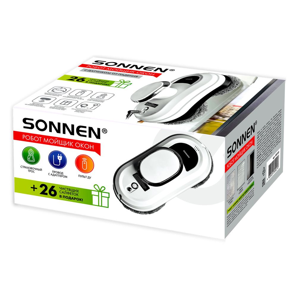Робот-мойщик окон SONNEN Tech RWC-121 UltraClear, датчик от падения, 26 салфеток, пульт ДУ
