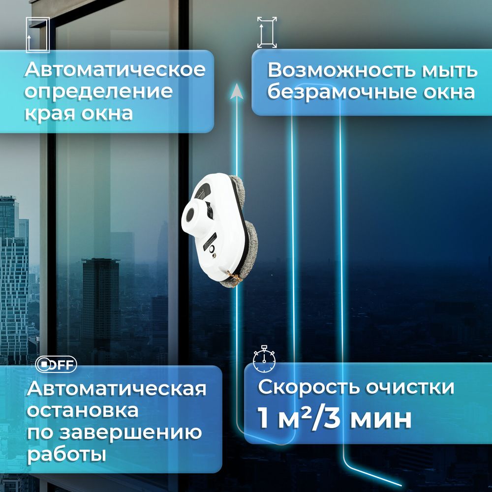 Робот-мойщик окон SONNEN Tech RWC-122 UltraClear, датчик от падения, 26 салфеток, пульт ДУ