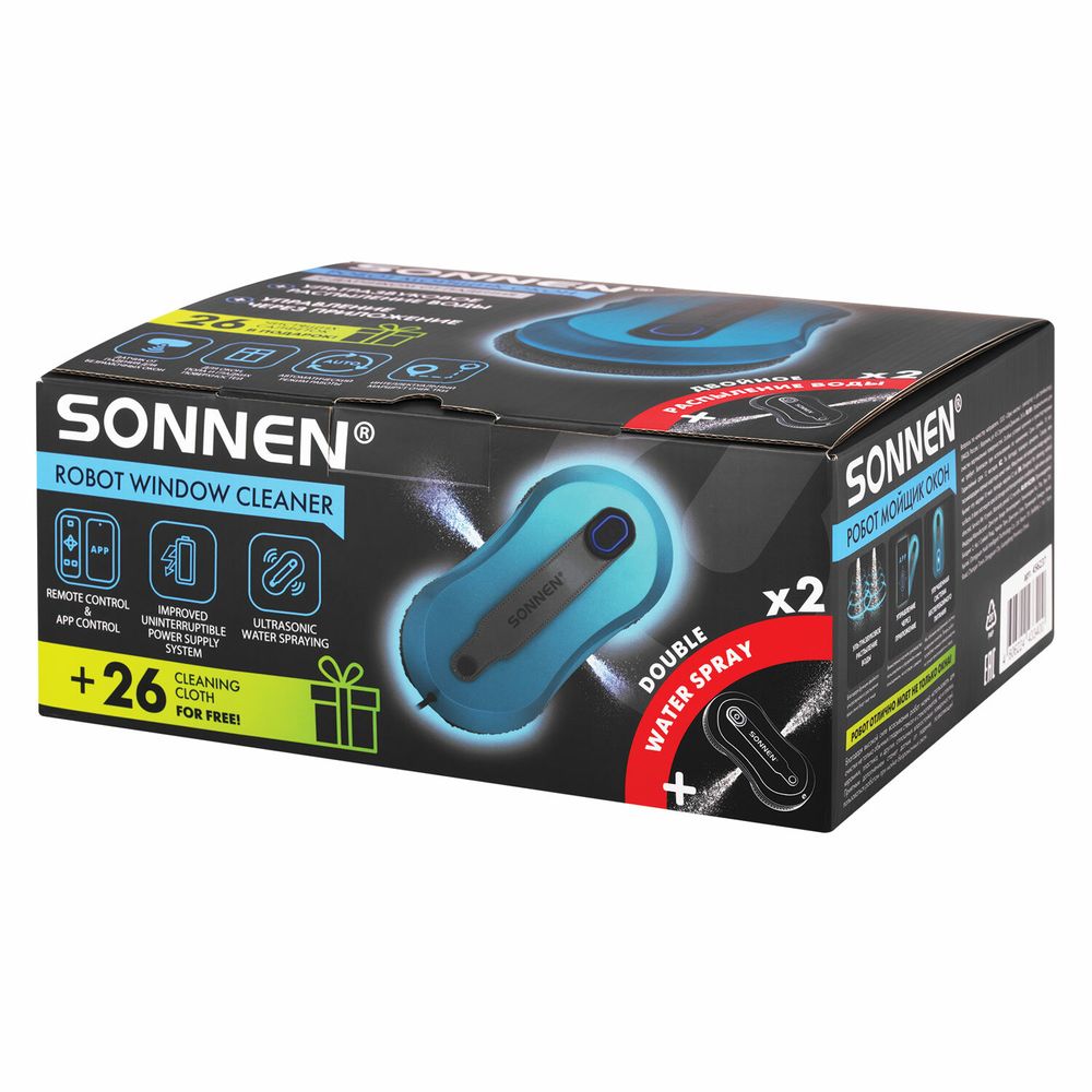 Робот-мойщик окон SONNEN Tech RWC-124 DUAL SPRAY, датчик от падения, 26 салфеток, приложение
