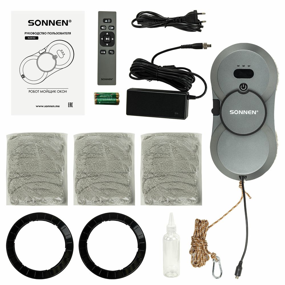 Робот-мойщик окон с автораспылением SONNEN Tech RWC-123 SPRAY, датчик от падения, 26 салфеток, пульт ДУ