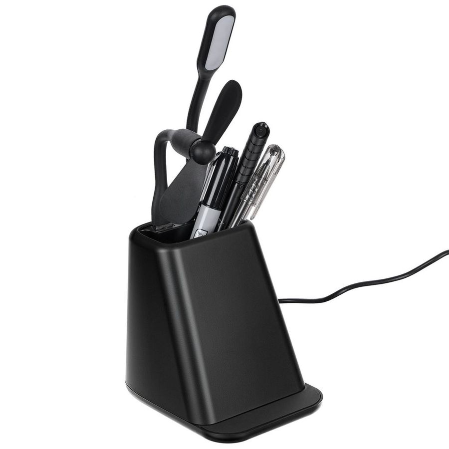 Настольный органайзер с зарядкой лампой вентилятором и подсветкой логотипа powerTower черный