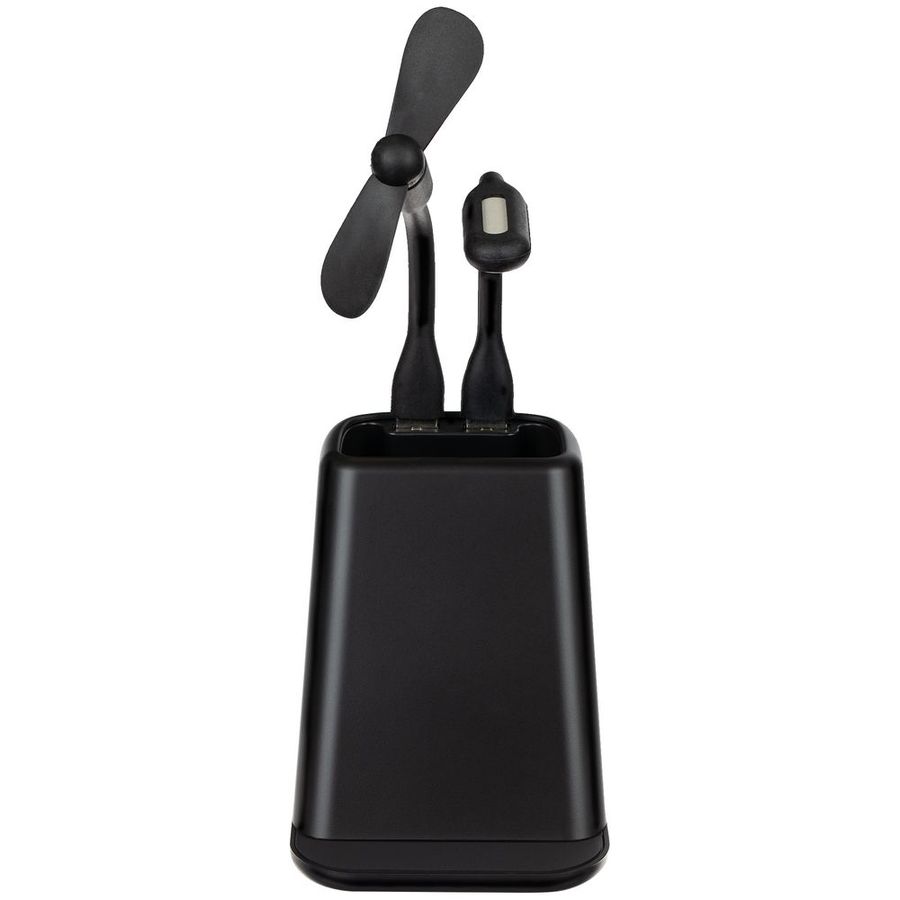 Настольный органайзер с зарядкой лампой вентилятором и подсветкой логотипа powerTower черный